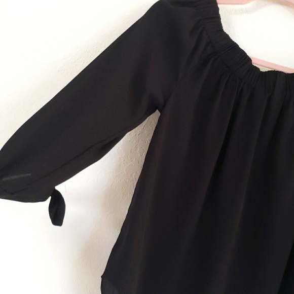 NWOT Express Black Blouse Versatile Neckline w/ Adjustable Bow Ties at Sleeves - Picture 9 of 10
